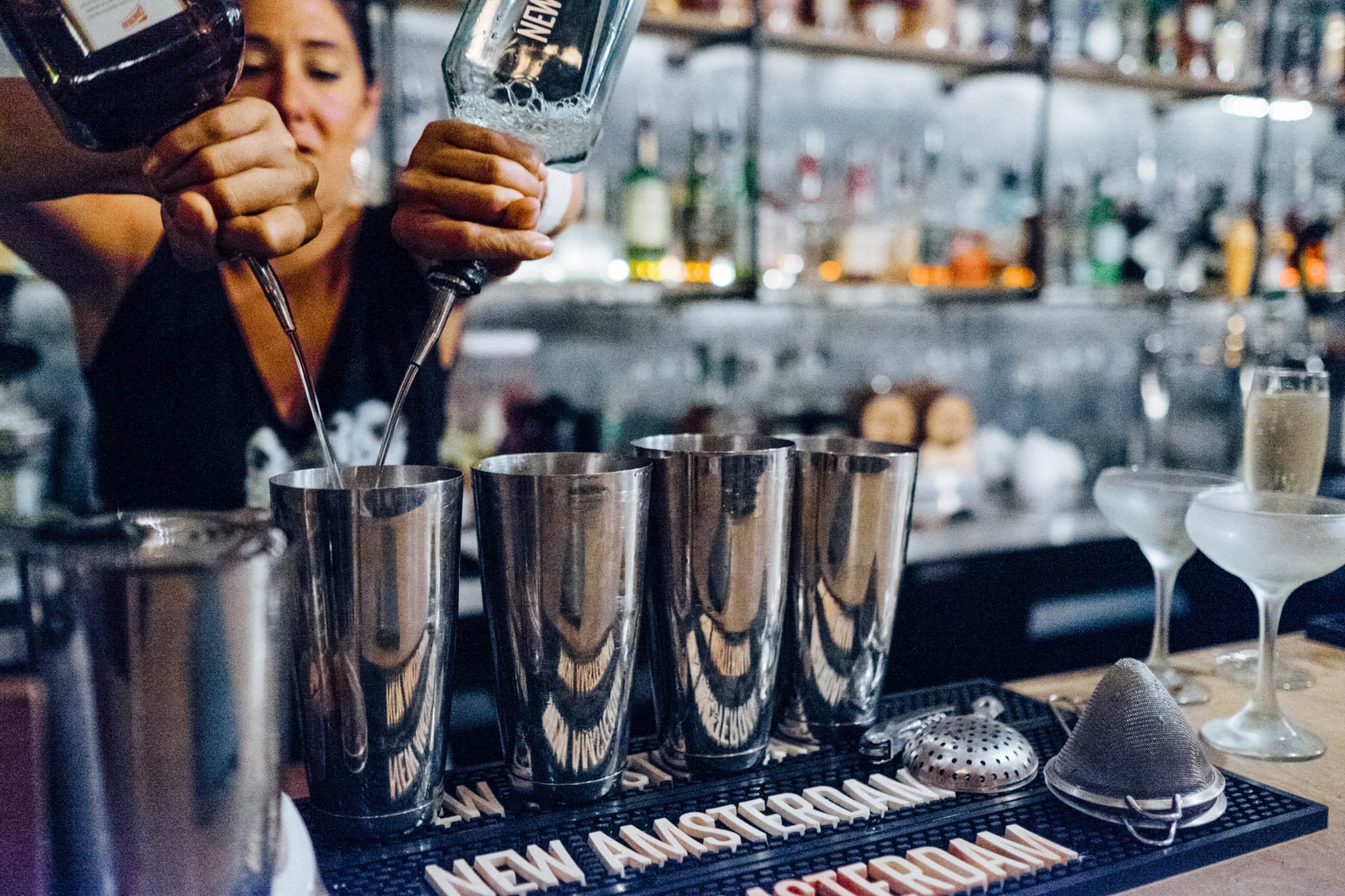Pouring drinks at Bevy
